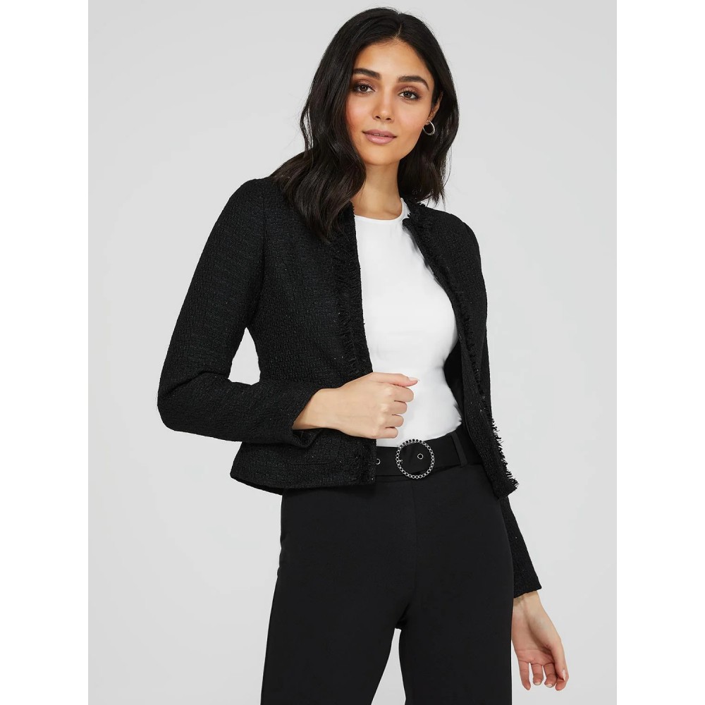 Waisted Boucle Blazer With Fringe Details