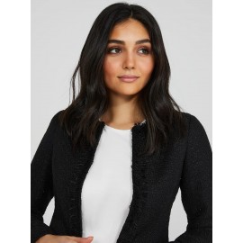 Waisted Boucle Blazer With Fringe Details