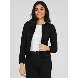 Waisted Boucle Blazer With Fringe Details