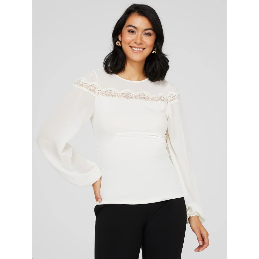 Long Balloon Sleeve Crew Neck Top