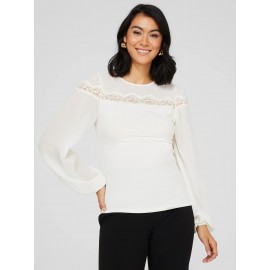Long Balloon Sleeve Crew Neck Top