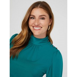 Balloon Sleeve Mock Neck Top With Detail