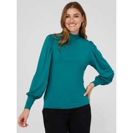 Balloon Sleeve Mock Neck Top With Detail