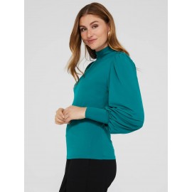 Balloon Sleeve Mock Neck Top With Detail