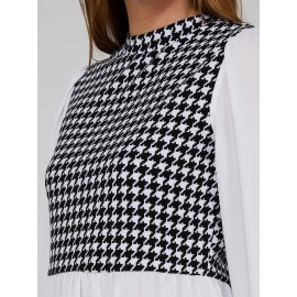 2-Fer Houndstooth Vest With Crepe Long Sleeve Top