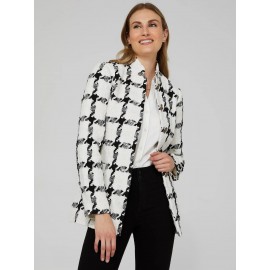 Boucle Button-Front Blazer With Mandarin Collar