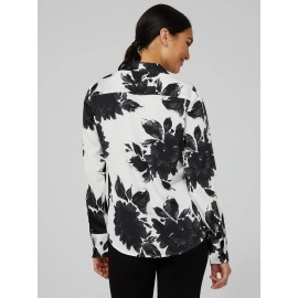 Printed Satin Split Neck Button-Front Blouse