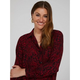 Snakeskin Print Crepe Long Sleeve Button-Front Blouse