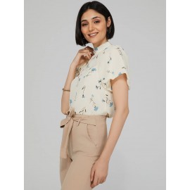 Printed Mock Neck Blouse With Open Back