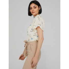 Printed Mock Neck Blouse With Open Back