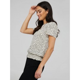 Polka Dot Textured T-Shirt With Smocked Bottom Band