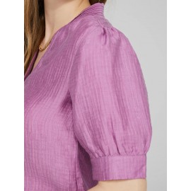 Split V-Neck Blouse With Pintuck Detail