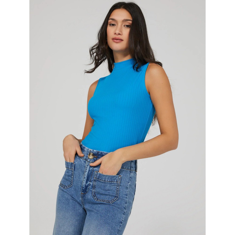 Sleeveless Ribbed Mock Neck Top