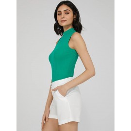 Sleeveless Ribbed Mock Neck Top