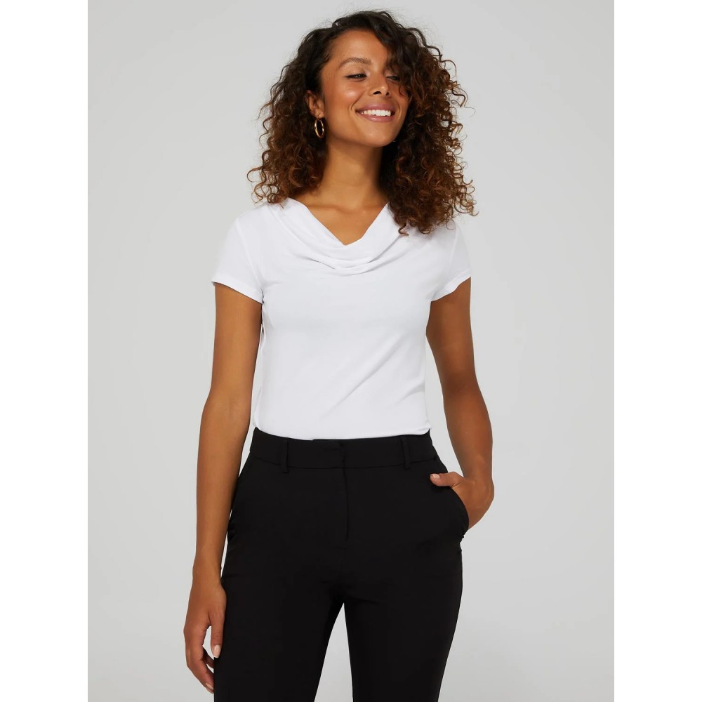 Short Sleeve Crepe Cowl Neck Top
