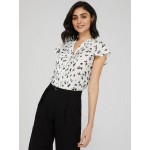 Printed Crepe Chiffon Blouse WIth Pintuck Detail