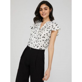 Printed Crepe Chiffon Blouse WIth Pintuck Detail