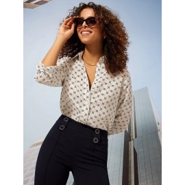 Button Down Blouse With Notch Collar