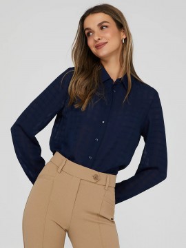 Tonal Check Sheer Button Down Blouse