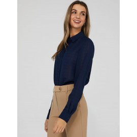 Tonal Check Sheer Button Down Blouse