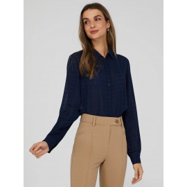 Tonal Check Sheer Button Down Blouse