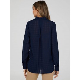 Tonal Check Sheer Button Down Blouse