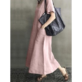 Vintage Short Sleeve V Neck Pockets Dress