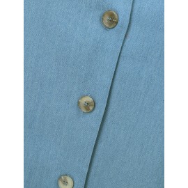 Women Solid Button Front Short Sleeve Denim Shirt Dress