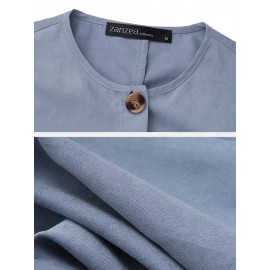 Solid Color Button Curved Hem Casual Muslim Dress for Women