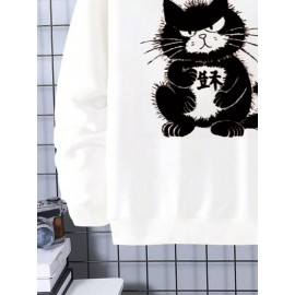 Mens Cat Graphic Crew Neck Casual Pullover Sweatshirts Winter