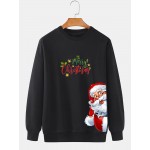 Mens Christmas Santa Claus Side Print Crew Neck Pullover Sweatshirts Winter