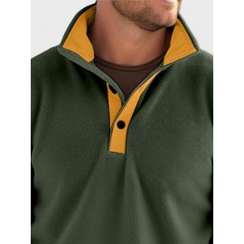 Mens Contrast Patchwork Stand Collar Fleece Casual Pullover Sweatshirts Winter