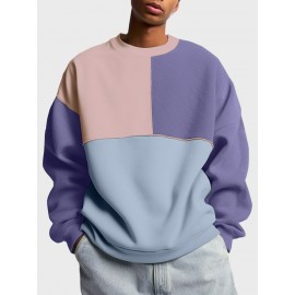 Mens Color Block Patchwork Crew Neck Loose Pullover Sweatshirts
