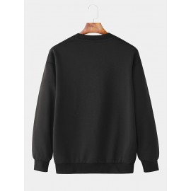 Mens Chinese Crane Print Crew Neck Pullover Sweatshirts Winter