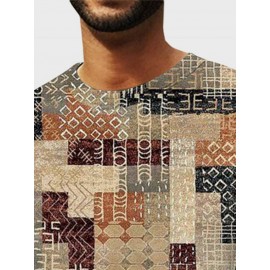 Mens Vintage Geometric Print Crew Neck Pullover Sweatshirts Winter