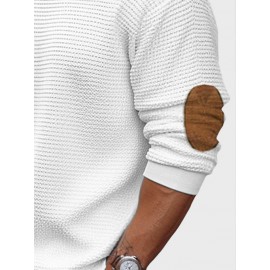 Mens Smile Embroidered Contrast Patchwork Crew Neck Pullover Sweatshirts Winter