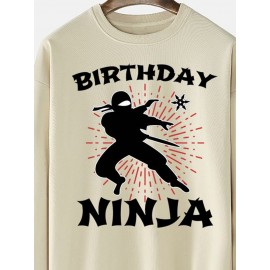 Mens Japanese Ninja Letter Print Crew Neck Pullover Sweatshirts Winter