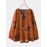 Calico Print O-neck Long Sleeve Casual Blouse For Women