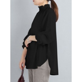 Women Solid Shirred Detail Casual Raglan Sleeve Blouse