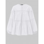 Solid Color Puff Sleeves Patchwork Casual Blouse For Women