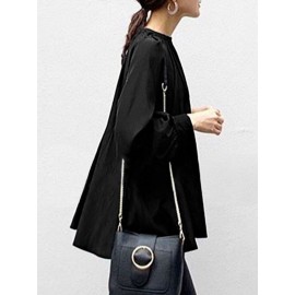 Solid Color Puff Sleeve Stand Collar Blouse