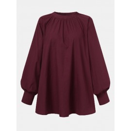 Solid Color Puff Sleeve Stand Collar Blouse