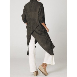 Vintage Long Sleeve Pile Collar Asymmetrical Long Blouse