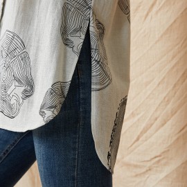 Geometry Print Long Sleeves Casual Loose Blouse With Pockets