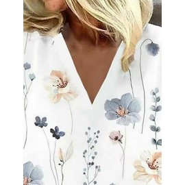 Women Allover Floral Plant Print V-Neck 3/4 Sleeve Blouse