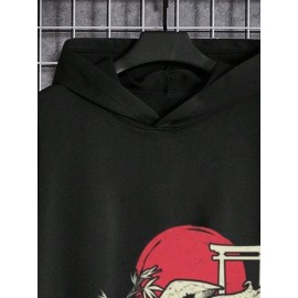 Mens Japanese Ninja Red Sun Print Long Sleeve Hoodies Winter
