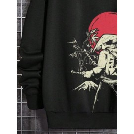 Mens Japanese Ninja Red Sun Print Long Sleeve Hoodies Winter