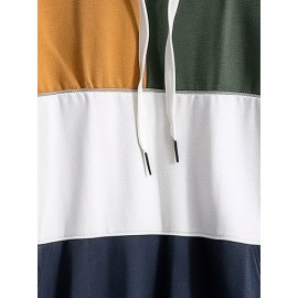Mens Color Block Patchwork Kangaroo Pocket Loose Drawstring Hoodies Winter