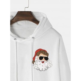 Mens Christmas Santa Claus Letter Print Kangaroo Pocket Drawstring Hoodies Winter