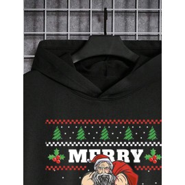 Mens Christmas Element Santa Claus Print Long Sleeve Hoodies Winter